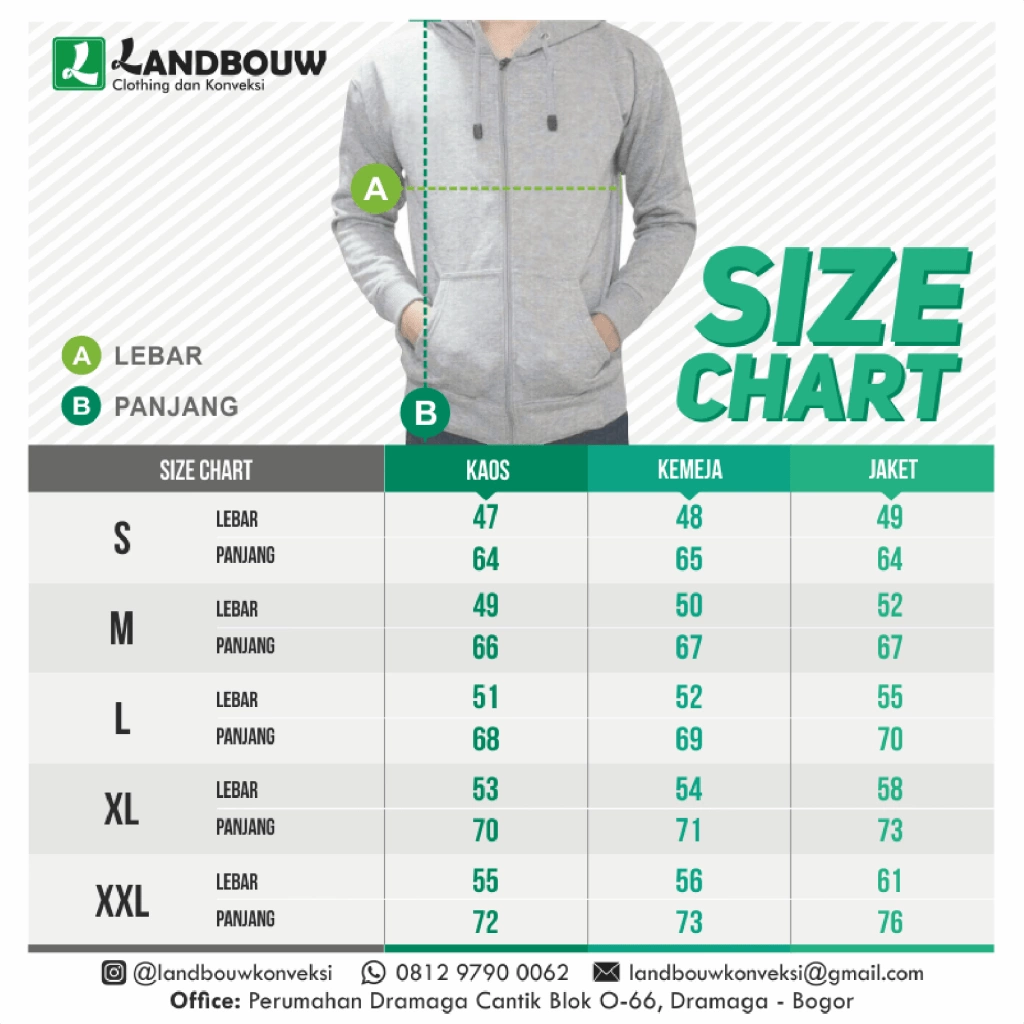 size chart 17 manfaat order seragam marketing di supplier, Landbouw Konveksi di Padang Pariaman
